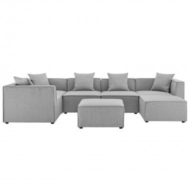Modway Saybrook Outdoor Patio Upholstered 7-Piece Sectional Sofa - Gray - Set in Front Angle