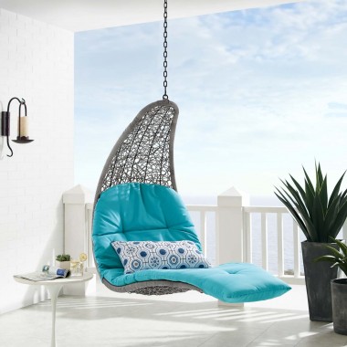 Modway Landscape Hanging Chaise Lounge Outdoor Patio Swing Chair in Light Gray Turquoise - Lifestyle