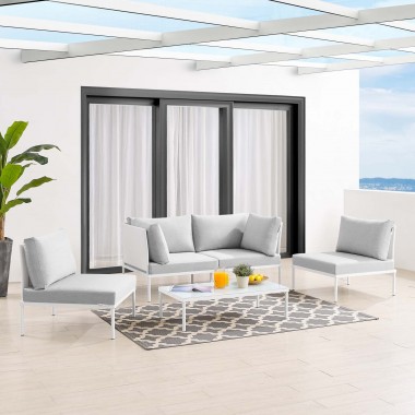 Modway Harmony 4-Piece Sunbrella® Outdoor Patio Aluminum Seating Set in White Gray - Lifestyle