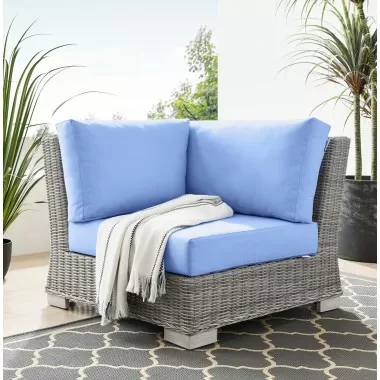 Modway Conway Outdoor Patio Wicker Rattan Corner Chair in Light Gray Light Blue - Lifestyle