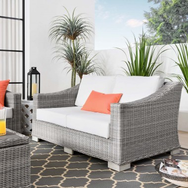 Modway Conway Outdoor Patio Wicker Rattan Loveseat - Light Gray White - Lifestyle