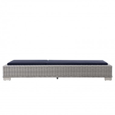 Modway Conway Outdoor Patio Wicker Rattan Chaise Lounge in Light Gray Navy - Front Angle