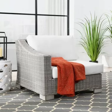 Modway Conway Outdoor Patio Wicker Rattan Left-Arm Chair in Light Gray White - Lifestyle