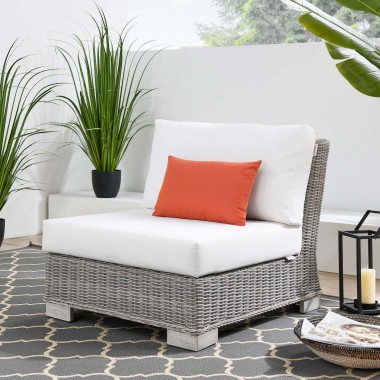 Modway Conway Outdoor Patio Wicker Rattan Armless Chair in Light Gray White - Lifestyle