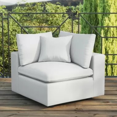 Modway Commix Overstuffed Outdoor Patio Corner Chair in White - Lifestyle
