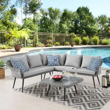 Modway Endeavor Wicker Rattan Outdoor Patio Wicker Rattan Seating Set - Gray Gray - Lifestyle