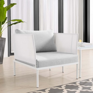 Modway Harmony Sunbrella® Outdoor Patio Aluminum Armchair in White Gray - Lifestyle