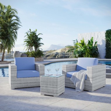 Modway Convene 3-Piece Outdoor Patio Set in Light Gray Light Blue - Lifestyle
