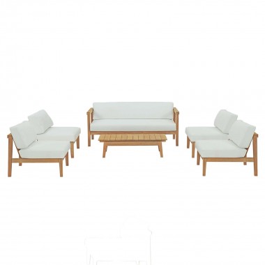 Modway Bayport 6 Piece Outdoor Patio Teak Set - Natural White - Set in Front Angle