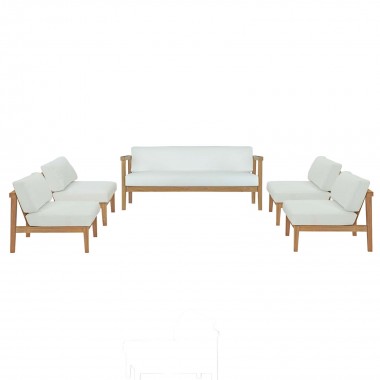 Modway Bayport 5 Piece Outdoor Patio Teak Set - Natural White - Set in Front Angle