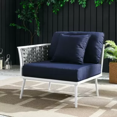 Modway Stance Outdoor Patio Aluminum Left-Facing Armchair in White Navy - Lifestyle