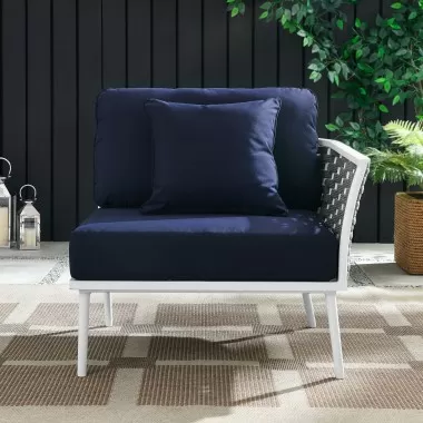 Modway Stance Outdoor Patio Aluminum Right-Facing Armchair - White Navy - Lifestyle