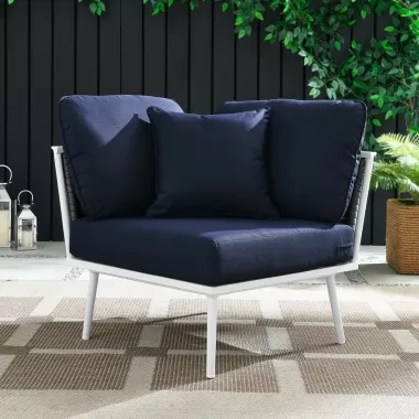 Modway Stance Outdoor Patio Aluminum Corner Chair in White Navy - Lifestyle
