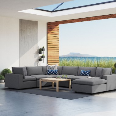 Modway Commix 7-Piece Sunbrella® Outdoor Patio Sectional Sofa - Gray - Lifestyle