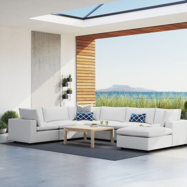 Modway Commix 7-Piece Sunbrella® Outdoor Patio Sectional Sofa - White - Lifestyle