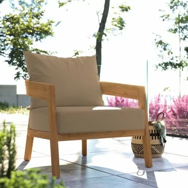 Modway Brisbane Teak Wood Outdoor Patio Armchair in Natural Light Brown - Lifestyle