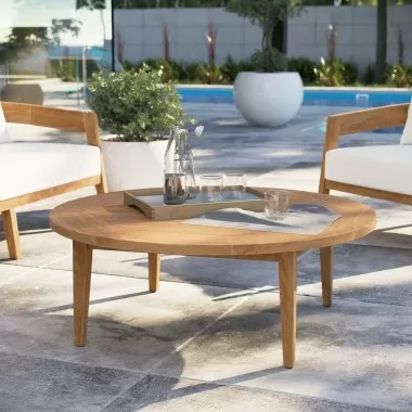 Modway Brisbane Teak Wood Outdoor Patio Coffee Table - Natural- - Lifestyle