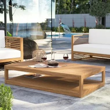 Modway Carlsbad Teak Wood Outdoor Patio Coffee Table - Natural - Lifestyle