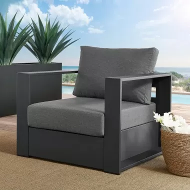 Modway Tahoe Outdoor Patio Powder-Coated Aluminum Armchair in Gray Charcoal - Lifestyle