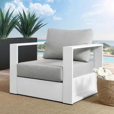 Modway Tahoe Outdoor Patio Powder-Coated Aluminum Armchair in White Gray - Lifestyle