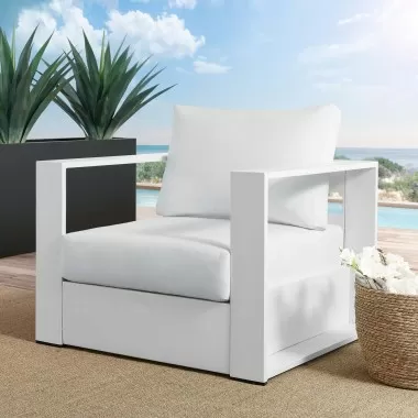 Modway Tahoe Outdoor Patio Powder-Coated Aluminum Armchair - White White - Lifestyle