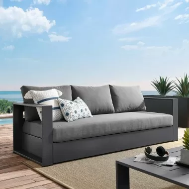 Modway Tahoe Outdoor Patio Powder-Coated Aluminum Sofa in Gray Charcoal - Lifestyle
