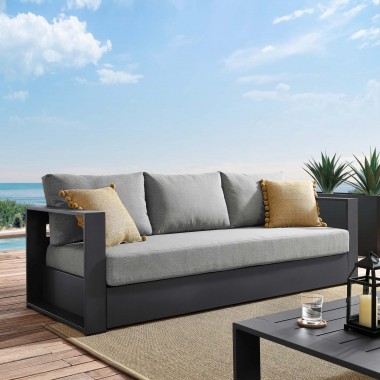 Modway Tahoe Outdoor Patio Powder-Coated Aluminum Sofa - Gray Gray - Lifestyle
