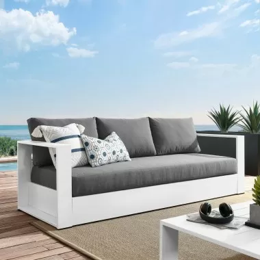 Modway Tahoe Outdoor Patio Powder-Coated Aluminum Sofa - White Charcoal - Lifestyle