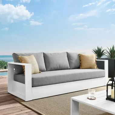 Modway Tahoe Outdoor Patio Powder-Coated Aluminum Sofa in White Gray - Lifestyle