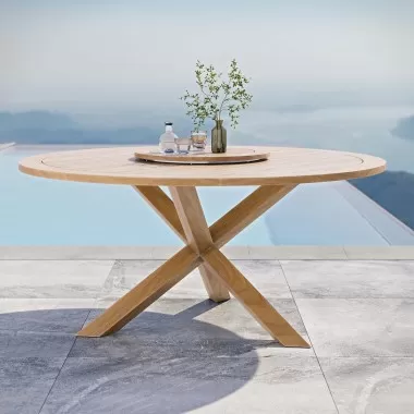 Modway Wellspring 63" Outdoor Patio Teak Wood Dining Table - Natural - Lifestyle