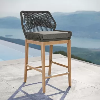 Modway Wellspring Outdoor Patio Teak Wood Bar Stool in Gray Graphite - Lifestyle