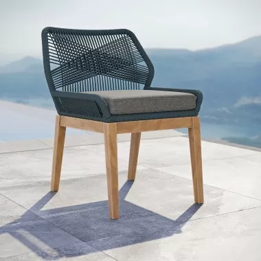 Modway Wellspring Outdoor Patio Teak Wood Dining Chair in Blue Graphite - Lifestyle