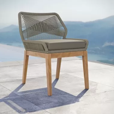 Modway Wellspring Outdoor Patio Teak Wood Dining Chair - Light Gray Greige - Lifestyle