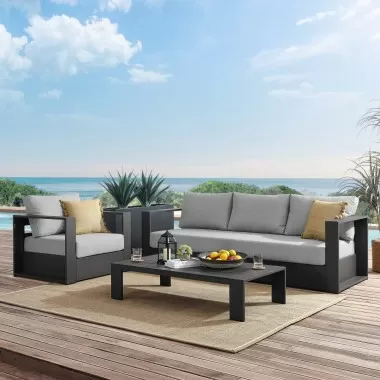 Modway Tahoe Outdoor Patio Powder-Coated Aluminum 3-Piece Set in Gray Gray - Lifestyle