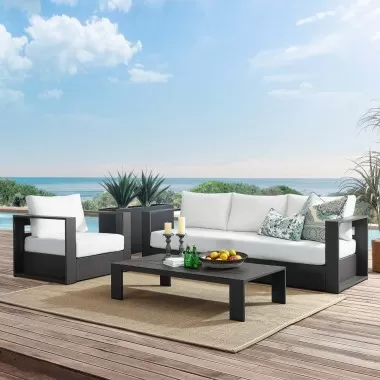 Modway Tahoe Outdoor Patio Powder-Coated Aluminum 3-Piece Set - Gray White - Lifestyle