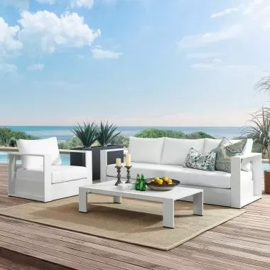 Modway Tahoe Outdoor Patio Powder-Coated Aluminum 3-Piece Set - White White - Lifestyle