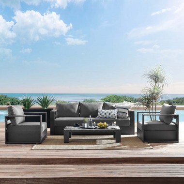 Modway Tahoe Outdoor Patio Powder-Coated Aluminum 4-Piece Set - Gray Charcoal - Lifestyle