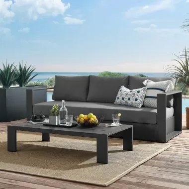 Modway Tahoe Outdoor Patio Powder-Coated Aluminum 2-Piece Set in Gray Charcoal - Lifestyle