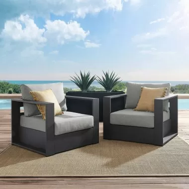 Modway Tahoe Outdoor Patio Powder-Coated Aluminum 2-Piece Armchair Set in Gray Gray - Lifestyle