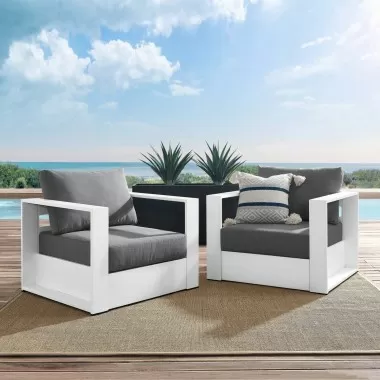 Modway Tahoe Outdoor Patio Powder-Coated Aluminum 2-Piece Armchair Set in White Charcoal - Lifestyle