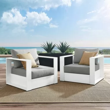 Modway Tahoe Outdoor Patio Powder-Coated Aluminum 2-Piece Armchair Set in White Gray - Lifestyle