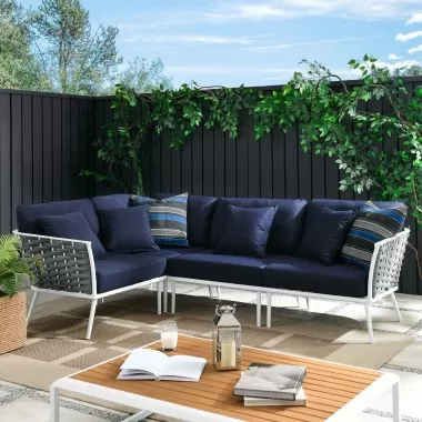 Modway Stance Outdoor Patio Aluminum Large Sectional Sofa in White Navy - Lifestyle