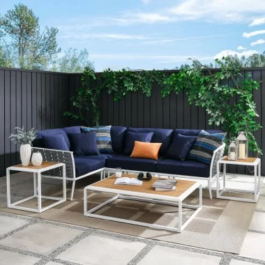 Modway Stance 7 Piece Outdoor Patio Aluminum Sectional Sofa Set in White Navy - Lifestyle