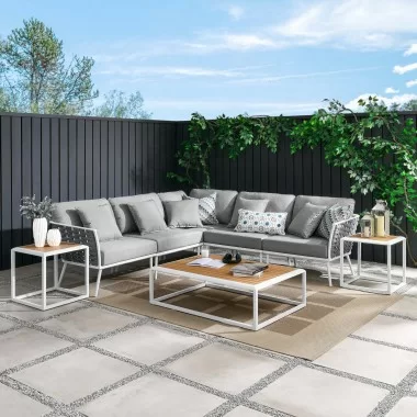 Modway Stance 8 Piece Outdoor Patio Aluminum Sectional Sofa Set in White Gray - Lifestyle