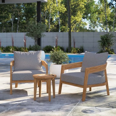 Modway Brisbane 3-Piece Teak Wood Outdoor Patio Set - Natural Gray - Lifestyle