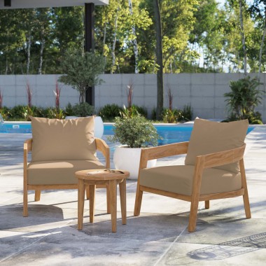Modway Brisbane 3-Piece Teak Wood Outdoor Patio Set - Natural Light Brown - Lifestyle
