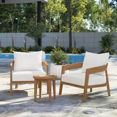 Modway Brisbane 3-Piece Teak Wood Outdoor Patio Set - Natural White - Lifestyle
