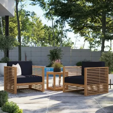 Modway Carlsbad 3-Piece Teak Wood Outdoor Patio Set - Natural Navy - Lifestyle