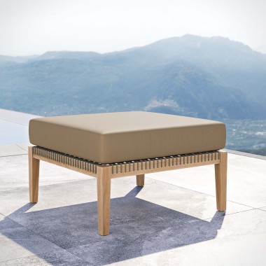 Modway Clearwater Outdoor Patio Teak Wood Ottoman in Gray  Light Brown - Lifestyle