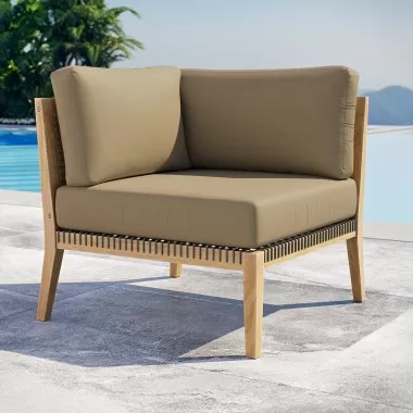 Modway Clearwater Outdoor Patio Teak Wood Corner Chair in Gray Light Brown - Lifestyle